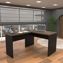 Ver imagem 2 de Conjunto 4 Peças com Mesa para Escritório em L, Gaveteiro e 2 Armários Nogal Marrom