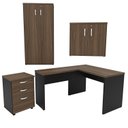 Ver imagem 5 de Conjunto 4 Peças com Mesa para Escritório em L, Gaveteiro e 2 Armários Nogal Marrom