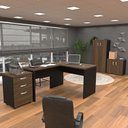 Ver imagem 1 de Kit 4 Peças com Mesa para Escritório em L, Gaveteiro e 2 Armários