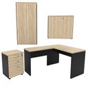 Ver imagem 5 de Conjunto 4 Peças com Mesa para Escritório em L, Gaveteiro e 2 Armários Carvalho Bege