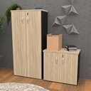 Ver imagem 3 de Kit 4 Peças com Mesa para Escritório em L, Gaveteiro e 2 Armários