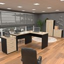 Ver imagem 1 de Conjunto 4 Peças com Mesa para Escritório em L, Gaveteiro e 2 Armários Carvalho Bege