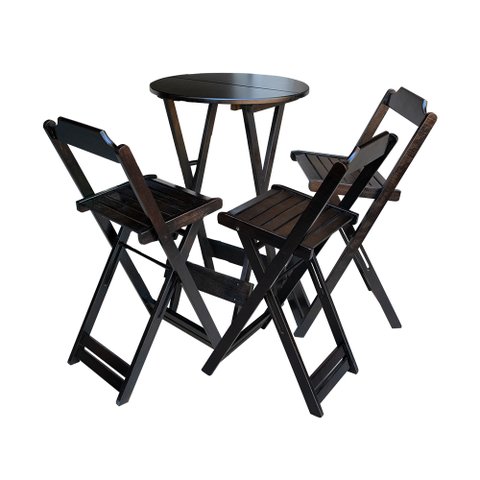 Kit Mesa Bistrô de Madeira Dobrável com 3 Banquetas - Tabaco