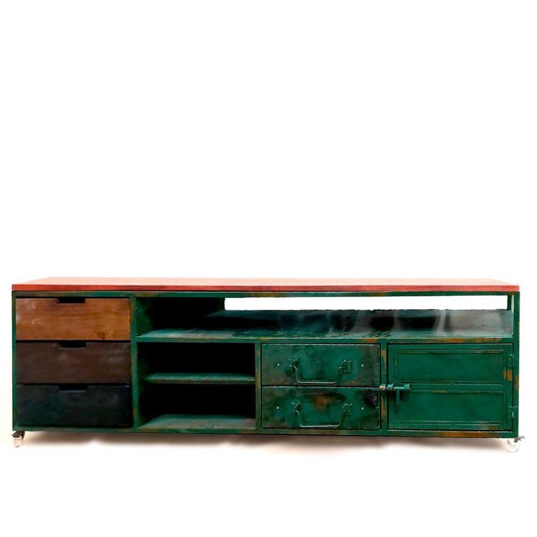 Rack para Tv Loft Estilo Industrial Em Ferro 160cm Verde Rack para Tv Loft Estilo Industrial Em Ferro 160cm Verde