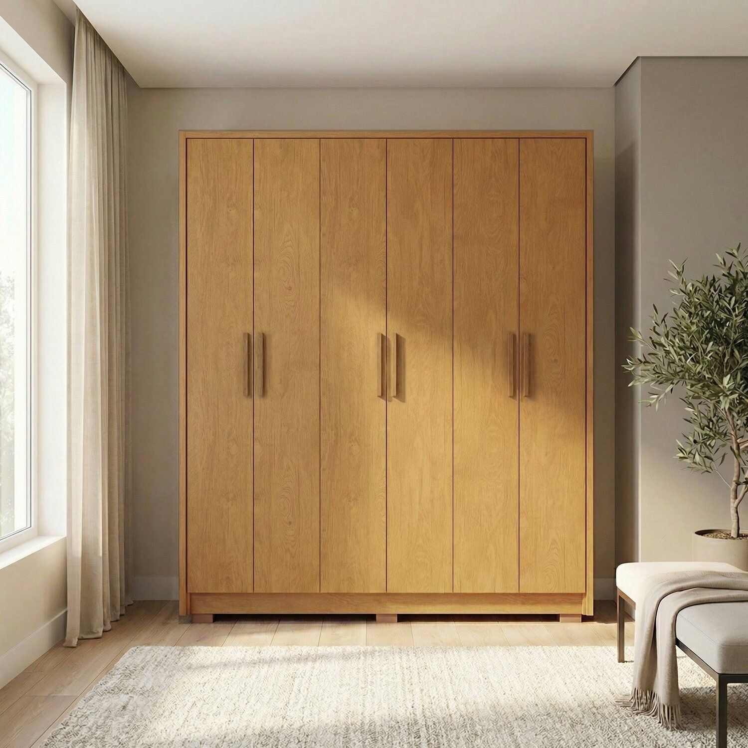 Guarda-Roupa Casal 6 Portas 2 Gavetas MDF Zurique Marrom/Cerejeira