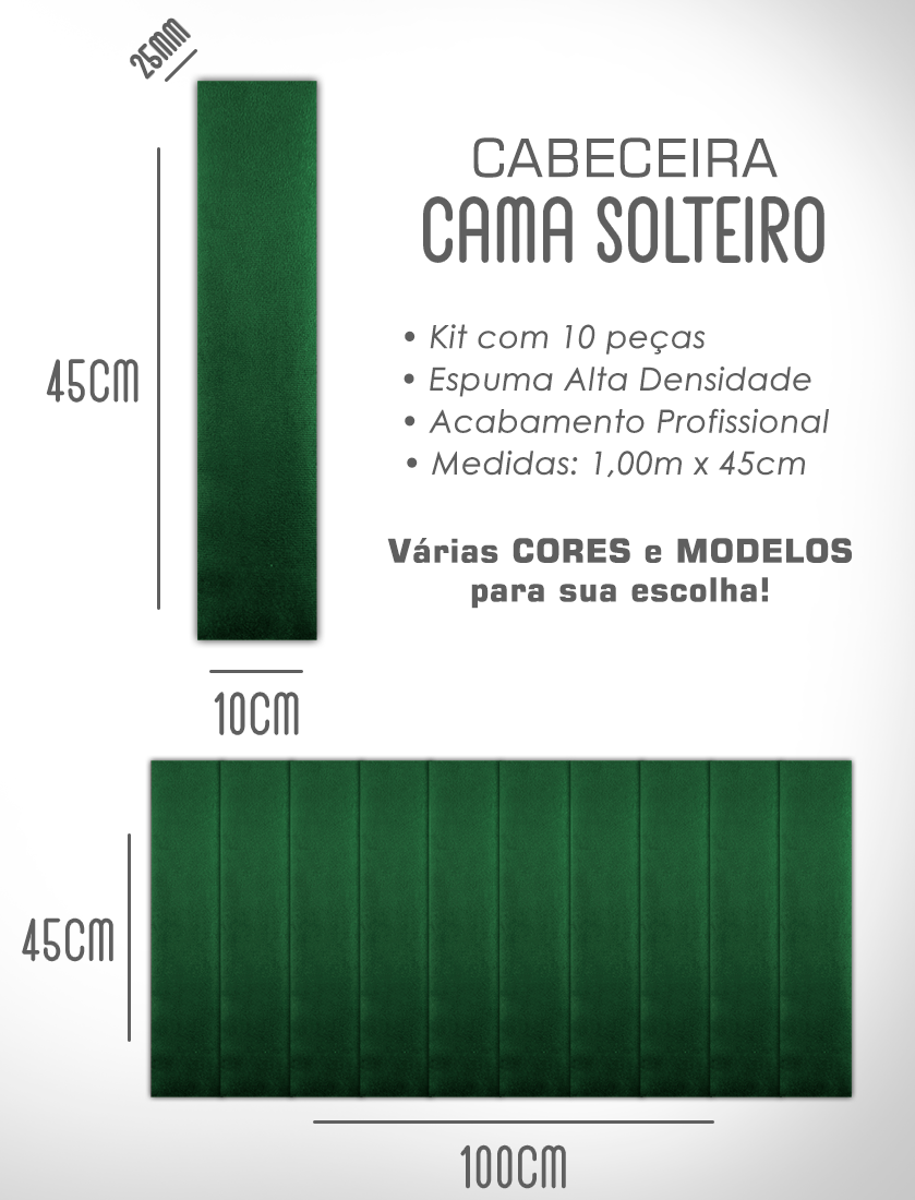 Kit 10 Cabeceiras Estofadas de Cama Box Comum Solteiro Modulada 1,00mx45cm - 7