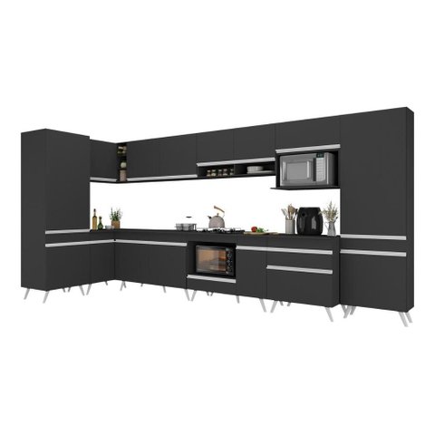 Armário de Cozinha Modulada Completa Canto 409cm com Balcão para Cooktop Veneza Multimóveis