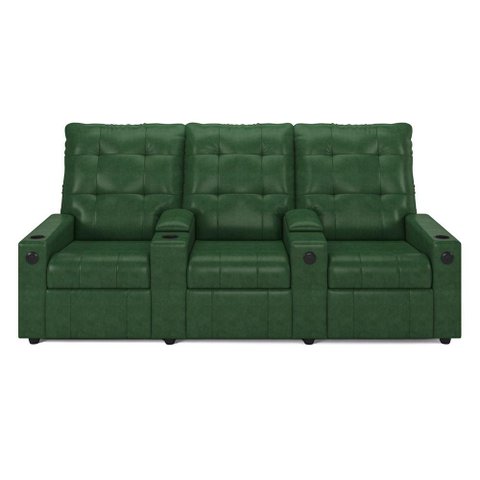 Poltrona Reclinável para Cinema Parma 3 Lugares Baú Usb Pu Verde Musgo Fh1 - D'Rossi
