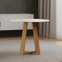 Ver imagem 1 de Mesa de Sala de Jantar Tampo Redondo com Vidro 100cm Vitória Marrom/Freijó/Off White