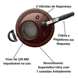 Panela de Pressão 6 Litros Grande com Visor Chocolate Mta - 3