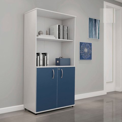 Armario Misto 02 Portas Pivotante AM1600MX-33 Azul e Cinza