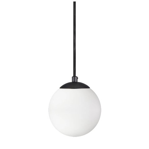 Pendente Preto C/ Globo de Vidro Branco de 14cm + Led 2w