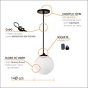 Ver imagem 6 de Pendente Preto C/ Globo de Vidro Branco de 14cm + Led 2w