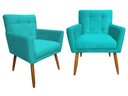 Ver imagem 1 de Kit 2 Poltronas Decorativa Onix Suede Azul Tifany Pés Madeira Ms Decor