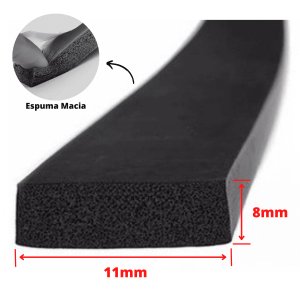 Espuma Fita Adesiva PVC | Borracha Vedação | e=8mmX10 Mts | Preta:11mm