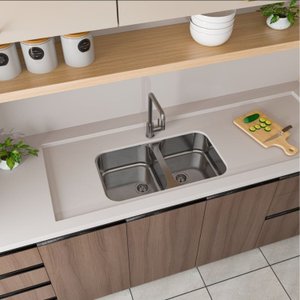 Cuba para Cozinha Gourmet Pia Dupla Aço Inox 72cm X 40cm X 14cm Acetinado GhelPlus