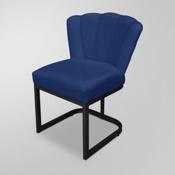 Kit 06 Cadeiras Decorativas Recepção Flor - Base Ferro Preto - Azul Marinho - 2