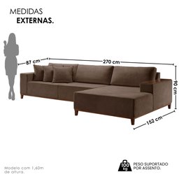 Sofá Grécia 4 lugares com Chaise Bouclê 2,70M - 4