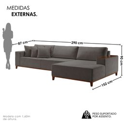 Sofá Grécia 4 lugares com Chaise Bouclê 2,90M - 4