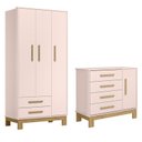Ver imagem 1 de Jogo de Quarto Q Encanto Slim Guarda Roupa e Cômoda Rosa - Qmovi