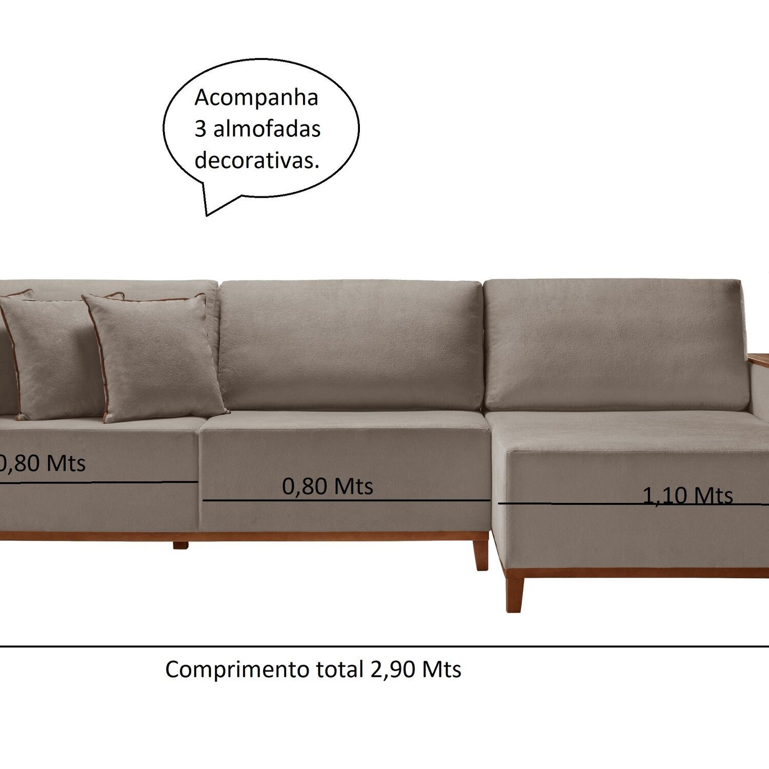 Sofá com Chaise 4 Lugares Linho 290 Cm Grécia - 3