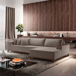 Sofá Grécia 4 lugares com Chaise Linho 2,90M - 2