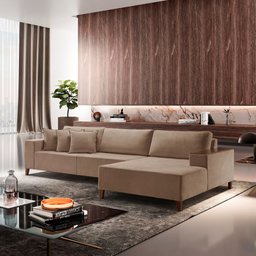 Sofá Grécia 4 lugares com Chaise Linho 2,90M - 2
