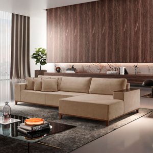 Sofá Grécia 4 lugares com Chaise Linho 2,90M