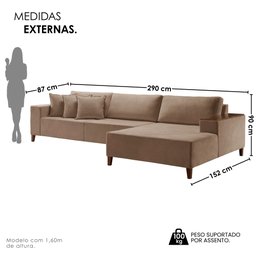 Sofá Grécia 4 lugares com Chaise Linho 2,90M - 4