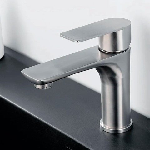 Torneira Luxo Inox Lavatório Bancada Baixa Monocomando Escovada Inox Cromada