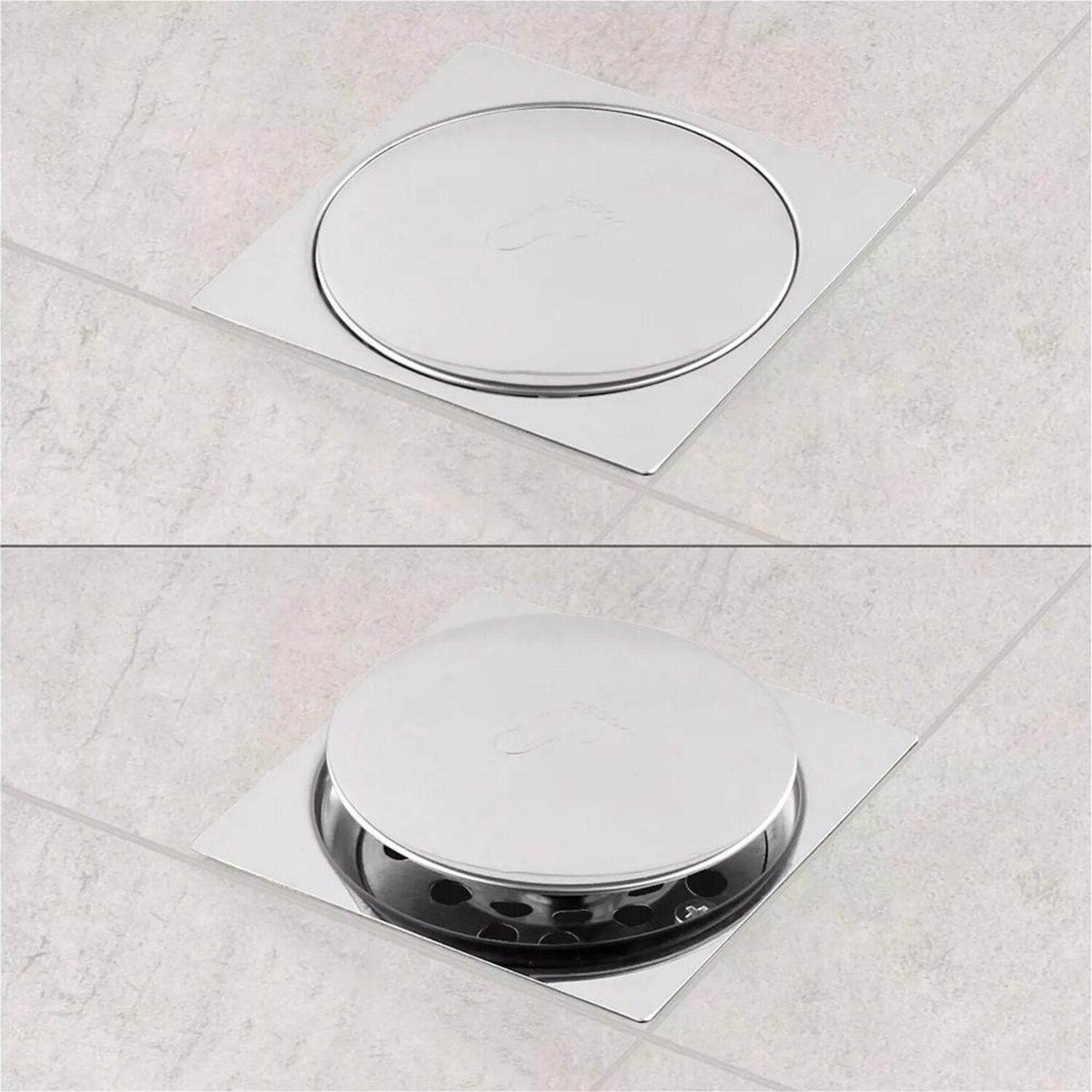 Ralo Click 15x15 Cm Inox Ideal para Uso em Boxes e Chuveiros em Geral Cromada - 1