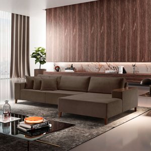 Sofá Grécia 4 lugares com Chaise Veludo 2,90M