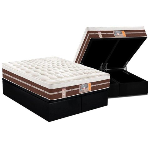 Cama Box Baú King: Colchão Molas Pocket Ensacadas Castor Silver Star Air Híbrido + Base CRC Courano