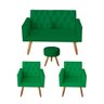 Kit Sofá 2 Lugares e 2 Poltrona Para Sala Bianca Capitonê e Puff Redondo Suede Verde - Móveis - 1
