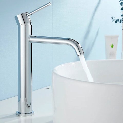 Torneira Inox Lavatório Bancada Alta Monocomando Inox Grascan Cinza/Cromado