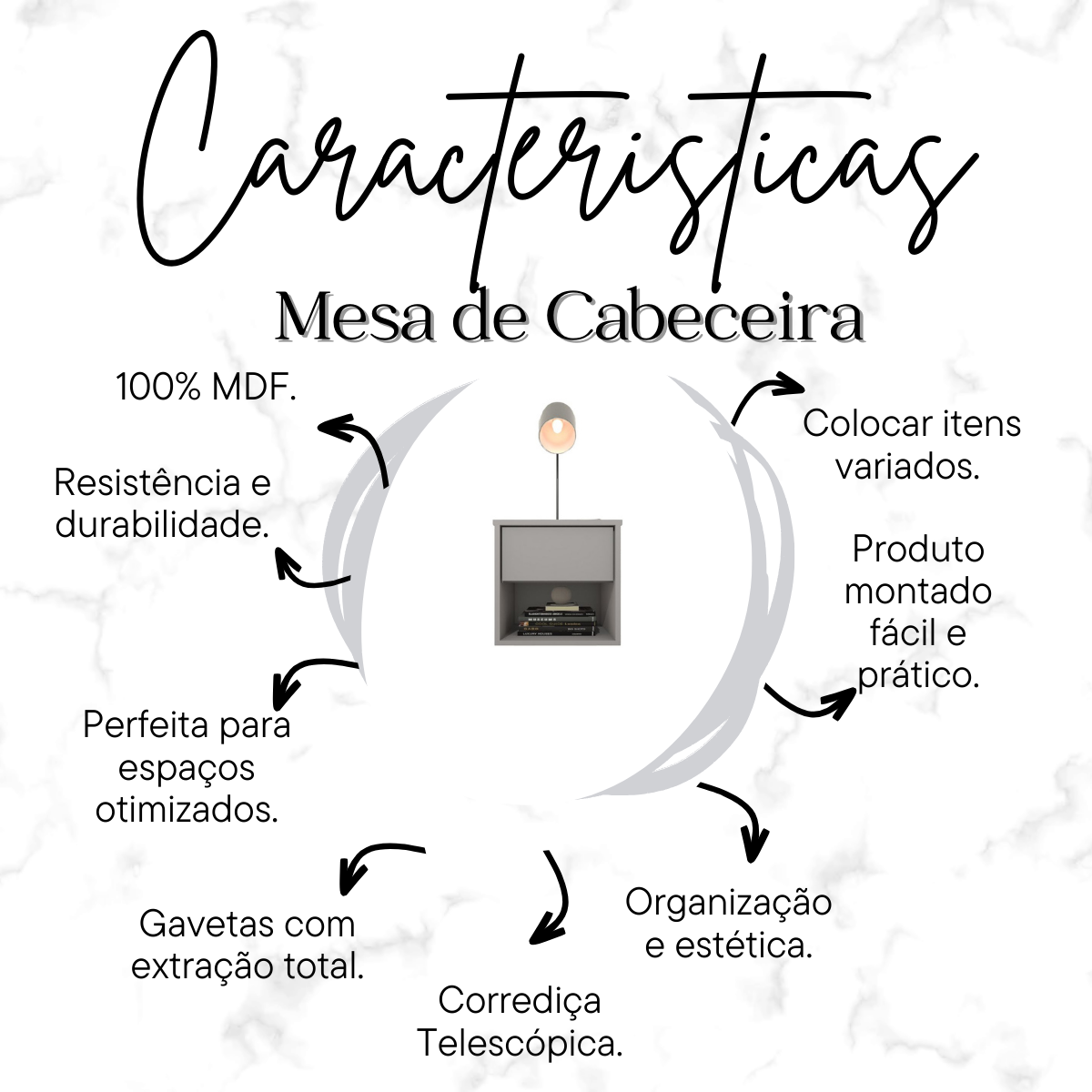 Mesa de Cabeceira Suspensa com 1 Gaveta e 1 Nicho 100% Mdf Plancasa:cinza Cristal - 8