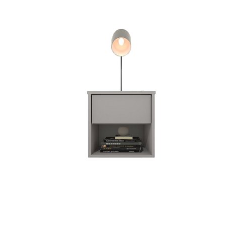 Mesa de Cabeceira Suspensa com 1 Gaveta e 1 Nicho 100% Mdf Plancasa:cinza Cristal
