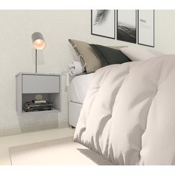 Mesa de Cabeceira Suspensa com 1 Gaveta e 1 Nicho 100% Mdf Plancasa:cinza Cristal - 2