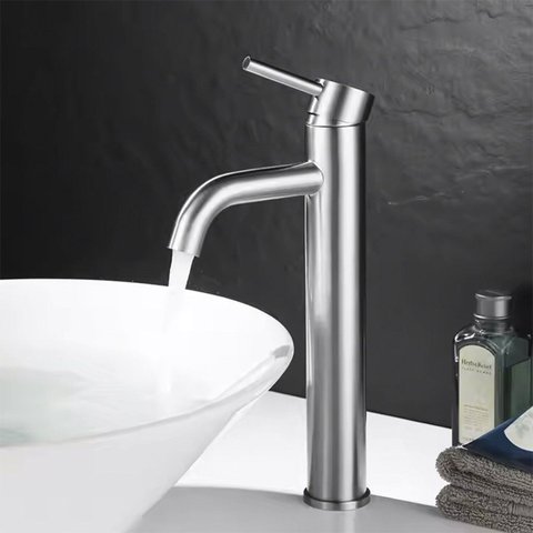 Torneira Inox Lavatório Bancada Alta Monocomando Escovado Inox, Grascan Cinza
