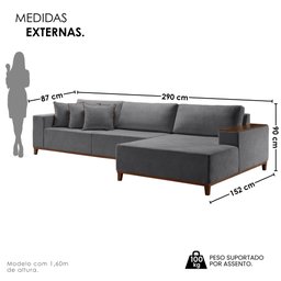 Sofá Grécia 4 lugares com Chaise Veludo 2,90M - 4