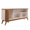 Ver imagem 1 de Rack Malbec Wood Ripado 1,36m Off White e Freijó para Sala de Estar Moderna