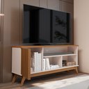Ver imagem 2 de Rack Malbec Wood Ripado 1,36m Off White e Freijó para Sala de Estar Moderna