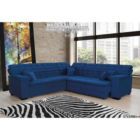 Sofá Magno 2.57x2.37m de Canto, Retrátil e Reclinável - Azul
