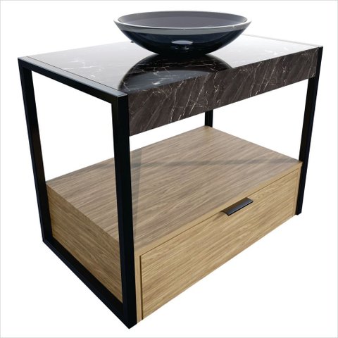 Gabinete Creta em Porcelanato 71,2cm x 68,0cm x 43,0cm Preto/Amendoeira/Nero/Fumê/Black