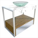 Ver imagem 1 de Gabinete Lapas em Porcelanato 71,2cm x 68,0cm x 43,0cm Branco/Amendoeira/Le Blanc/Incolor/Silver