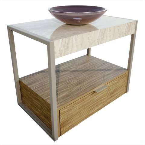 Gabinete Galatas em Porcelanato 71,2cm x 68,0cm x 43,0cm Bege/Amendoeira, Marmo, Cristal Bronze