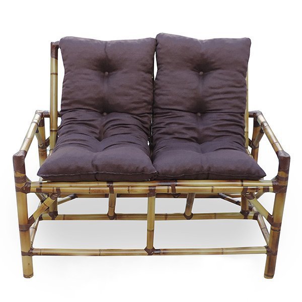 Sofá de Bambu 2 Lugares com Almofadas Marrom MadeiraMadeira