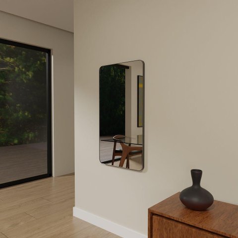 Espelho Orgânico 115cm X 55cm E09 Moldura Couro Preto Luxo Quarto