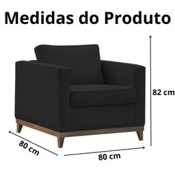 Poltrona Aspen Base Fixa Madeira Suede Preto Sala de Estar Recepção - 6