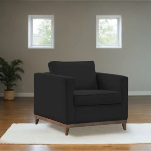 Poltrona Aspen Base Fixa Madeira Suede Preto Sala de Estar Recepção